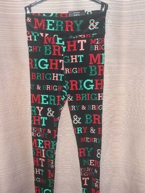 No Boundaries Kids 'Merry & Bright' Black Red Green Holiday Leggings